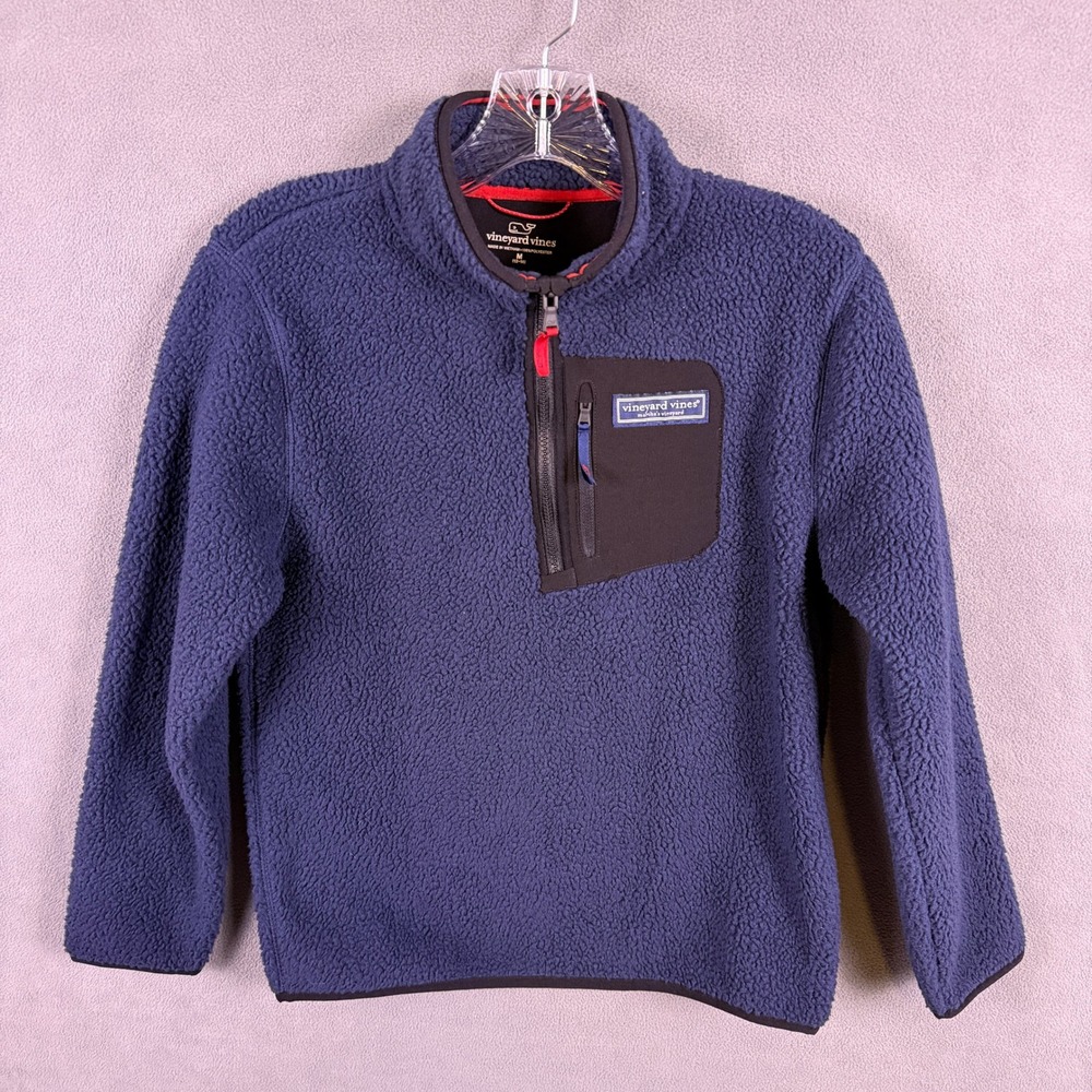 Vineyard Vines Fleece Pullover Kids M Navy Blue Quarter Zip Sherpa Jacket
